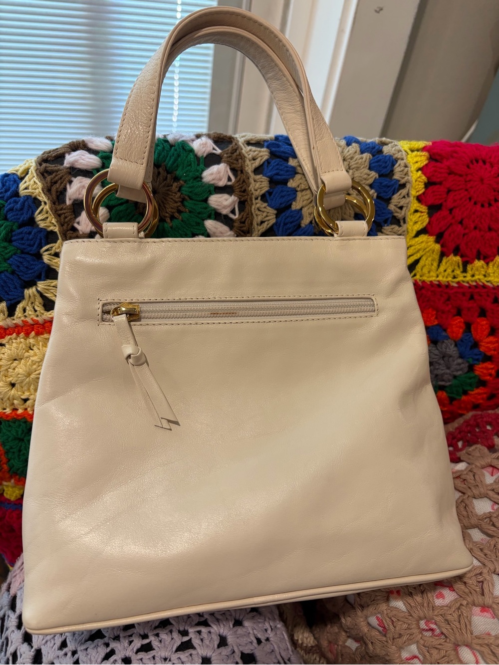 Paloma Picasso Cream Leather Top-Handle Satchel with Gold X Accent - Picture 2 of 5